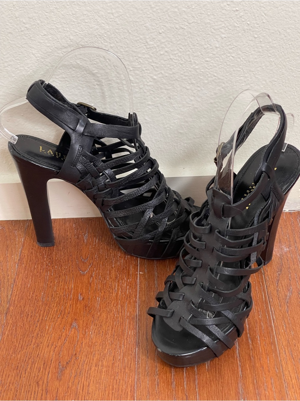 Lauren Ralph Lauren Leather Strappy Cage Platform Heels Size 7B